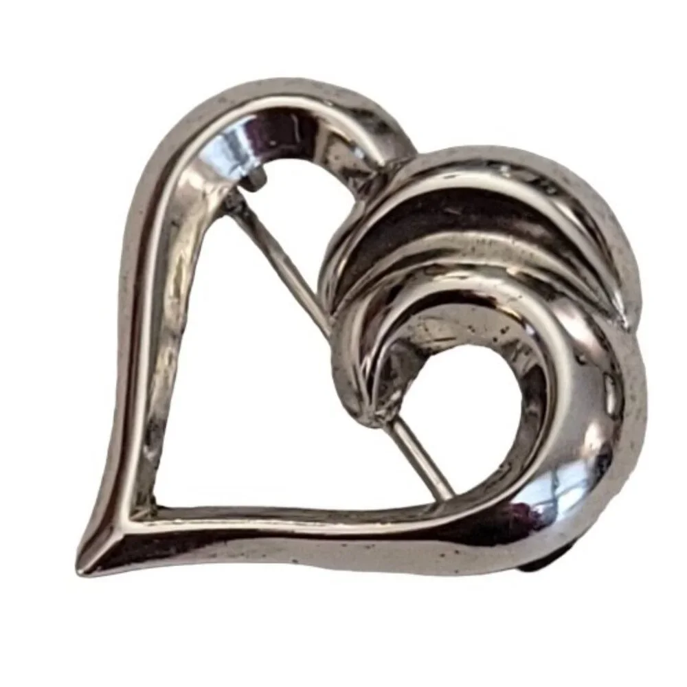 BEAU STER Sterling Silver Open Heart Pin Brooch, Signed K545